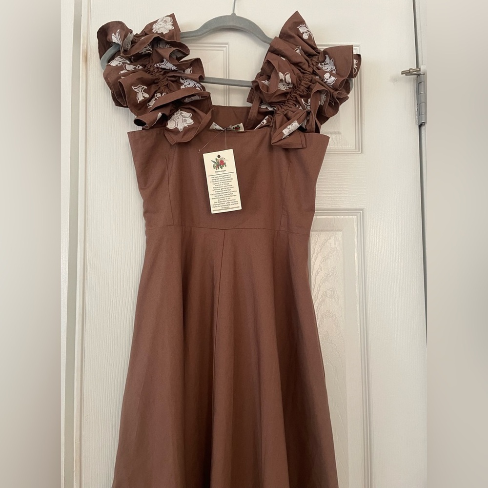 FANM MON Alanya DressElegant Brown Ruffle Dress - Picture 4 of 10